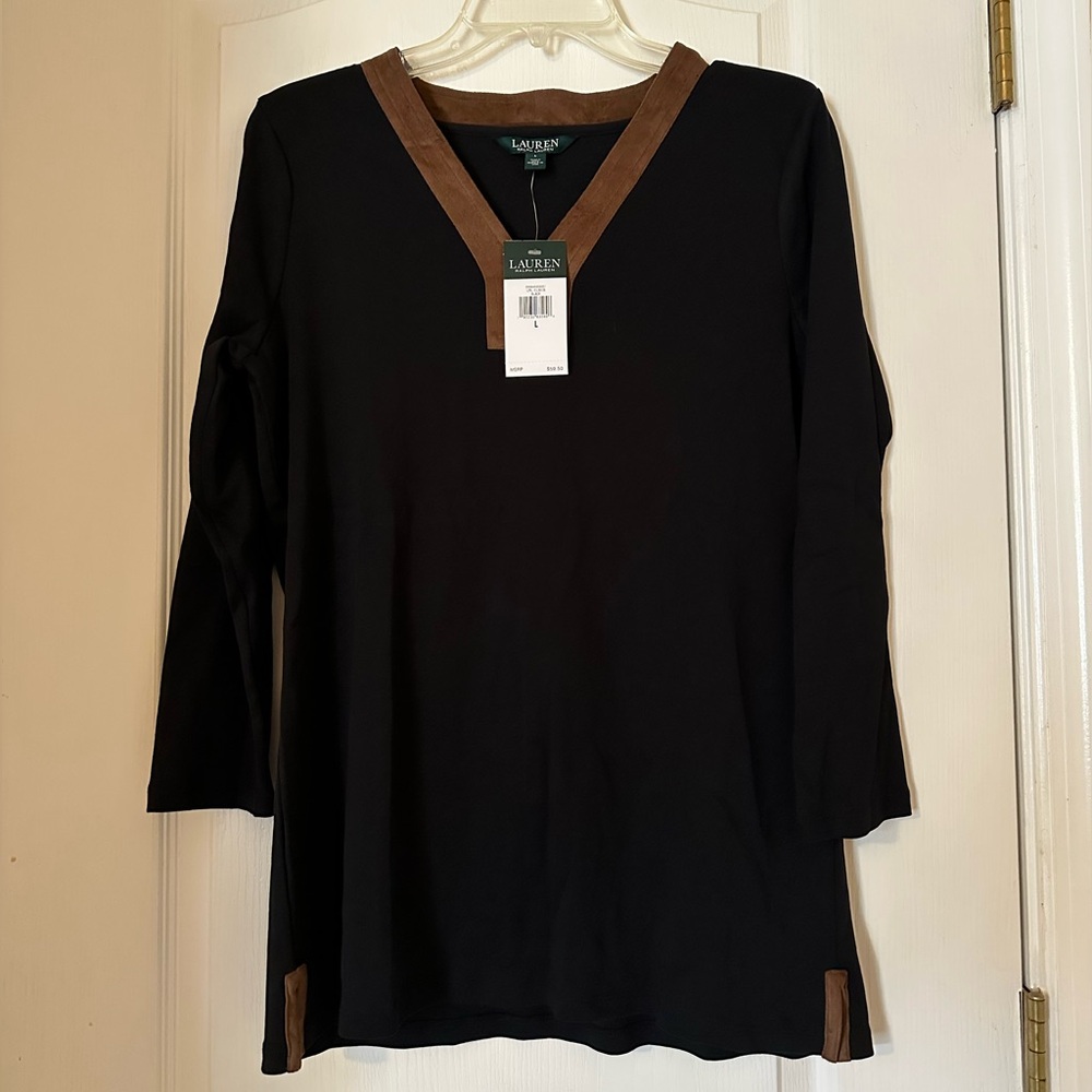 Ralph Lauren Black and Brown 3/4 Sleeve Tunic